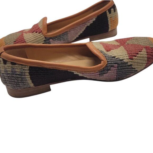 Handmade Turkish Kilim Rug Loafers With Leather Soles & Insides size 40 US 9 - Picture 10 of 16